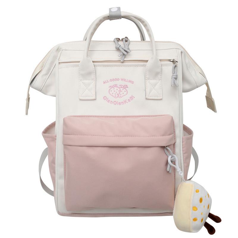 Strawberry And Letters Pattern Versatile Casual Backpack For Students Daily Use