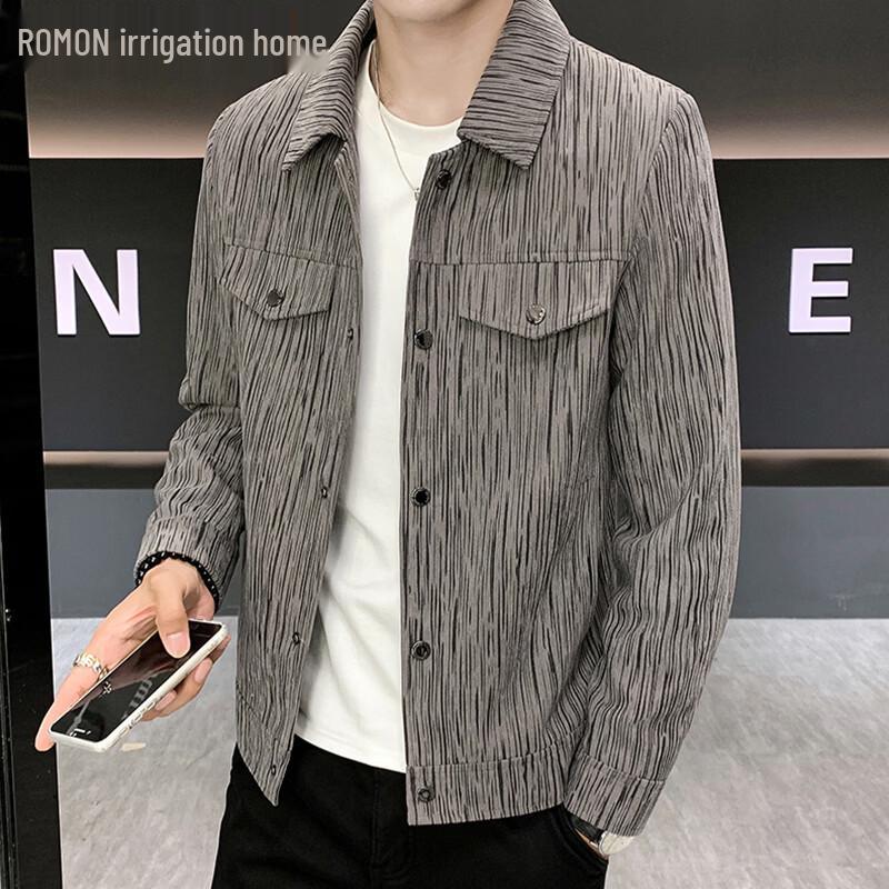 ROMON Men's Striped Lapel Casual Jacket