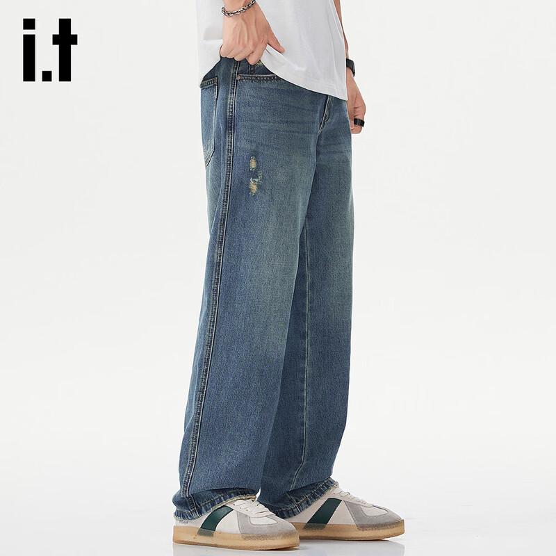 izzue it Men's Washed Loose Fit Straight Jeans