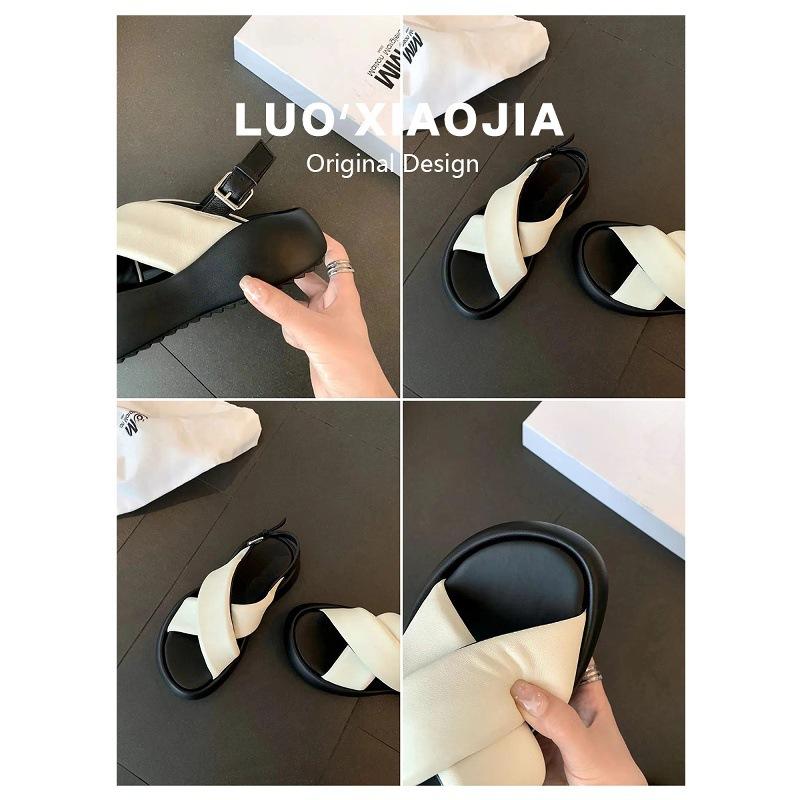 Sheepskin bread sandals women's summer leather shoes heightened thick soles crossed with clouds bubbles casual versatile Rome