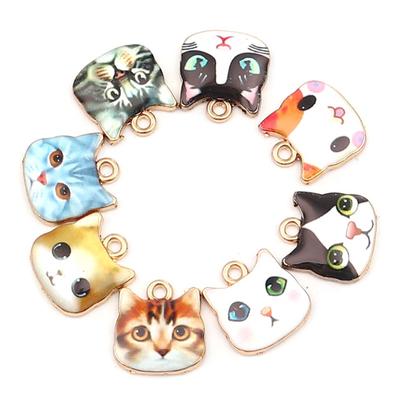 10 Stück Tier Serie Zinklegierung Anhänger Charms Katze Tier Weiß & Rosa Farbe Emaille Halskette Ohrringe Herstellung 13mm x 13mm