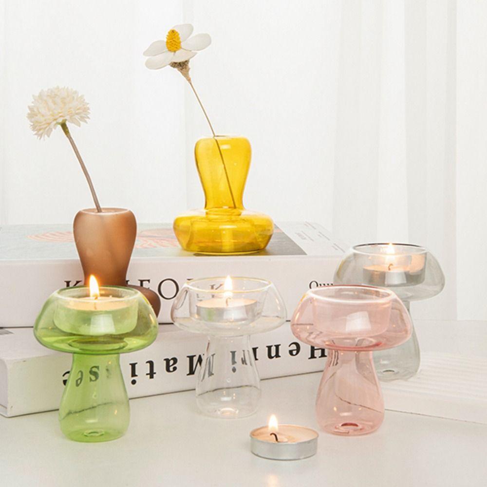 

Handmade Mushroom Candle Holders Simple Glass Candle Holder Dinner Props кофейный