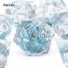 7 Pcs Transparent Blue Resin Flowing Sand White Number Sharp Edge Dice Polyhedral Dice Suitable For Dice PropBoard Game