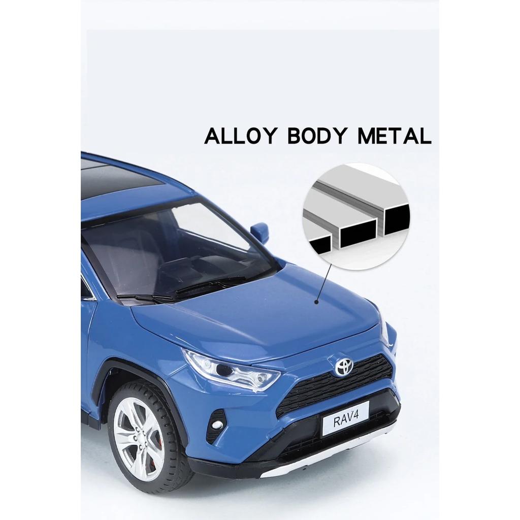 1/24 Scale Toyota RAV4 Off-Road SUV Model Car Metal Diecast Vehicle Simulation Collection Sound & Light Toy for Kids Boys Gift