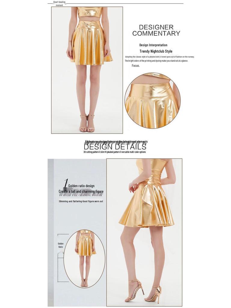 Women's Nightclub Performance Metal Pleated Skirt