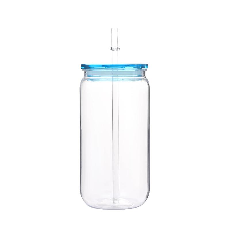 475ml Colorful Lid Straw Water Bottle Transpare Plastic Cup with Lids And Straws Replacement Lids for Can Shaped Iced Coffee Cups Cute Tumbler Cup