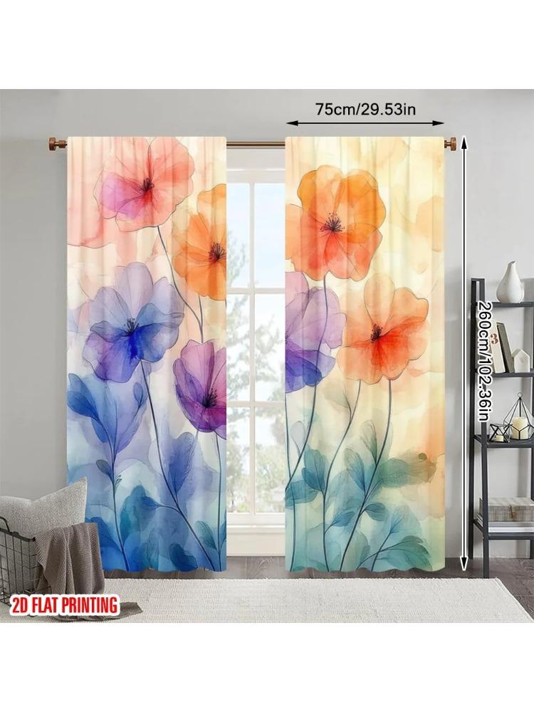 

2pc 2D plane printing Curtains Pastel Blooms Durable Polyester (without rod) Decorations For Home Ldeal for Bedroom Living Room 100*130 HOOK 1pcs