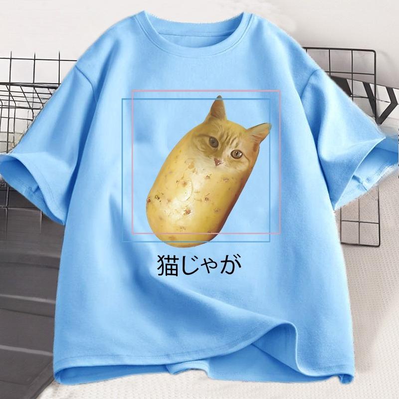 Silly Potato Cat T Shirt Neko Meme Tshirt Japanese Kitty Funny Tshirt Cotton Tees Unisex Unisex Casual Oversized Tshirts Clothes
