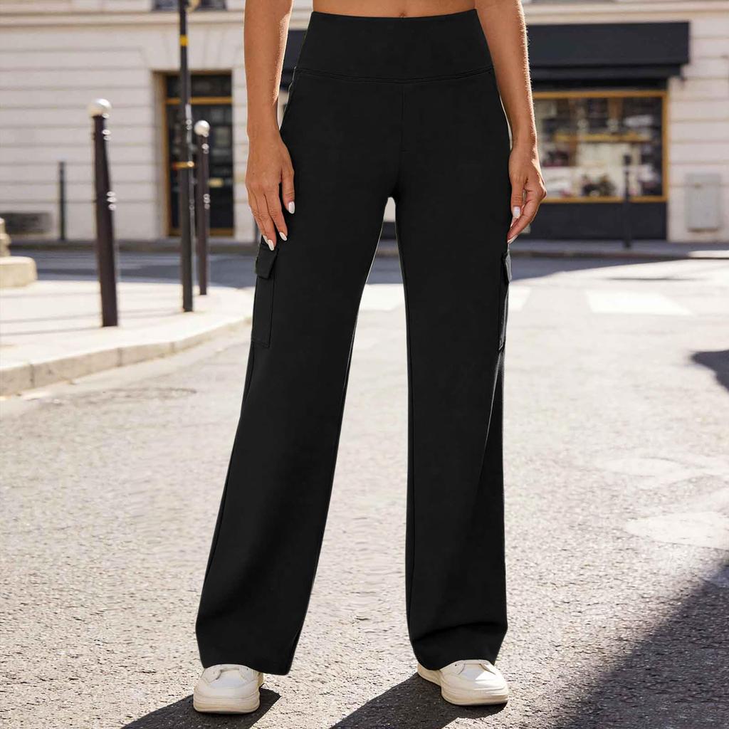 High Waist Stretch Cargo Pants for Women Wide Leg Yoga Work Trousers with Pockets for Casual Business Travel Wear