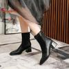 New High Heel Women's Boots Autumn Winter Plucked Mid-calf Boots Fashion Solid Color Soft Leather French Style Square Head Shoes