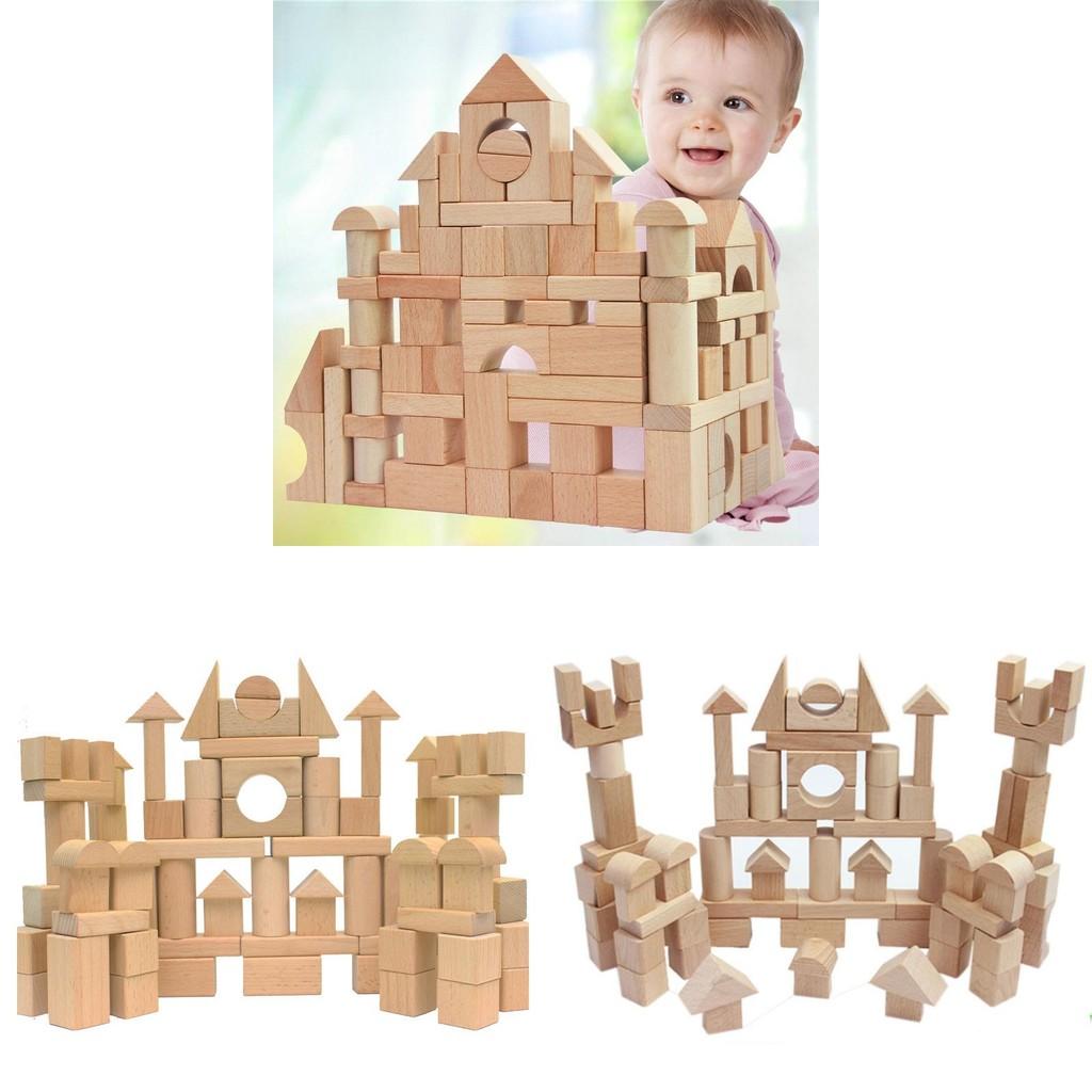 Wooden Construction Toddler Blocks With Natural Finish For Learning Educational