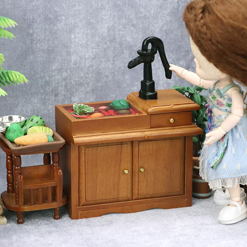 1:12 Dollhouse Miniature Bathroom Sink Cupboard Kitchen Wash Basin Drawer Furniture Model Decor Toy Doll House Accessories