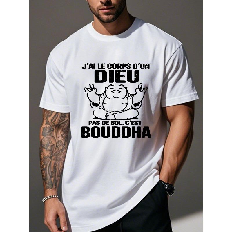 Humorous French-Themed Crinkle T-Shirt for Larger Men, Plus Size S белый