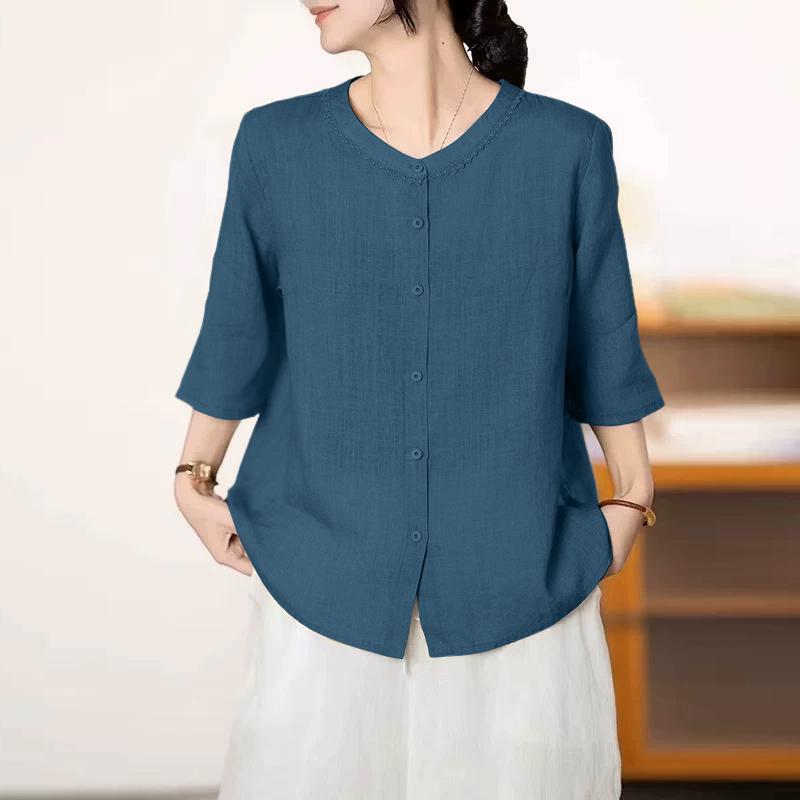 ZANZEA Women Casual Round Neck Solid Color Loose 3/4 Sleeve Blouse