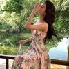 [Original practice + zipper] Retro floral suspender dress female summer fairy beach dress high sense