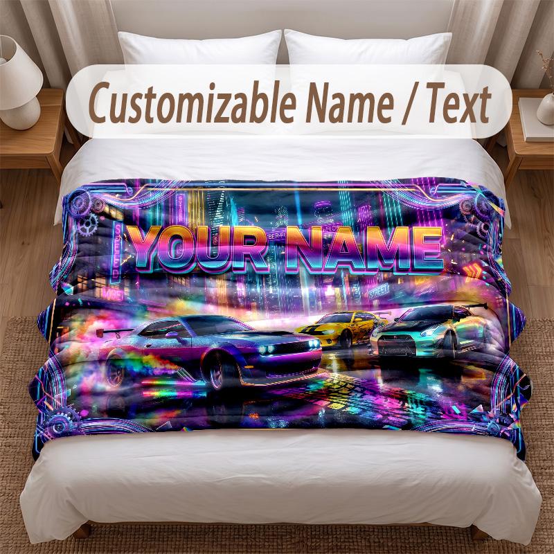 Neon Abstract Theme Soft Blanket Personalized Custom Name Text Print Warm Blanket Home Sofa Bedroom Decor