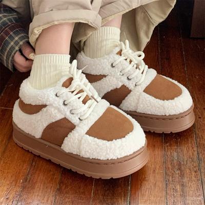 Fashion Winter New Fashionable Versatile Cotton Shoes Women's Comfortable Warm Non-slip Retro Women Shoes Velvet Color Blocked Sneakers