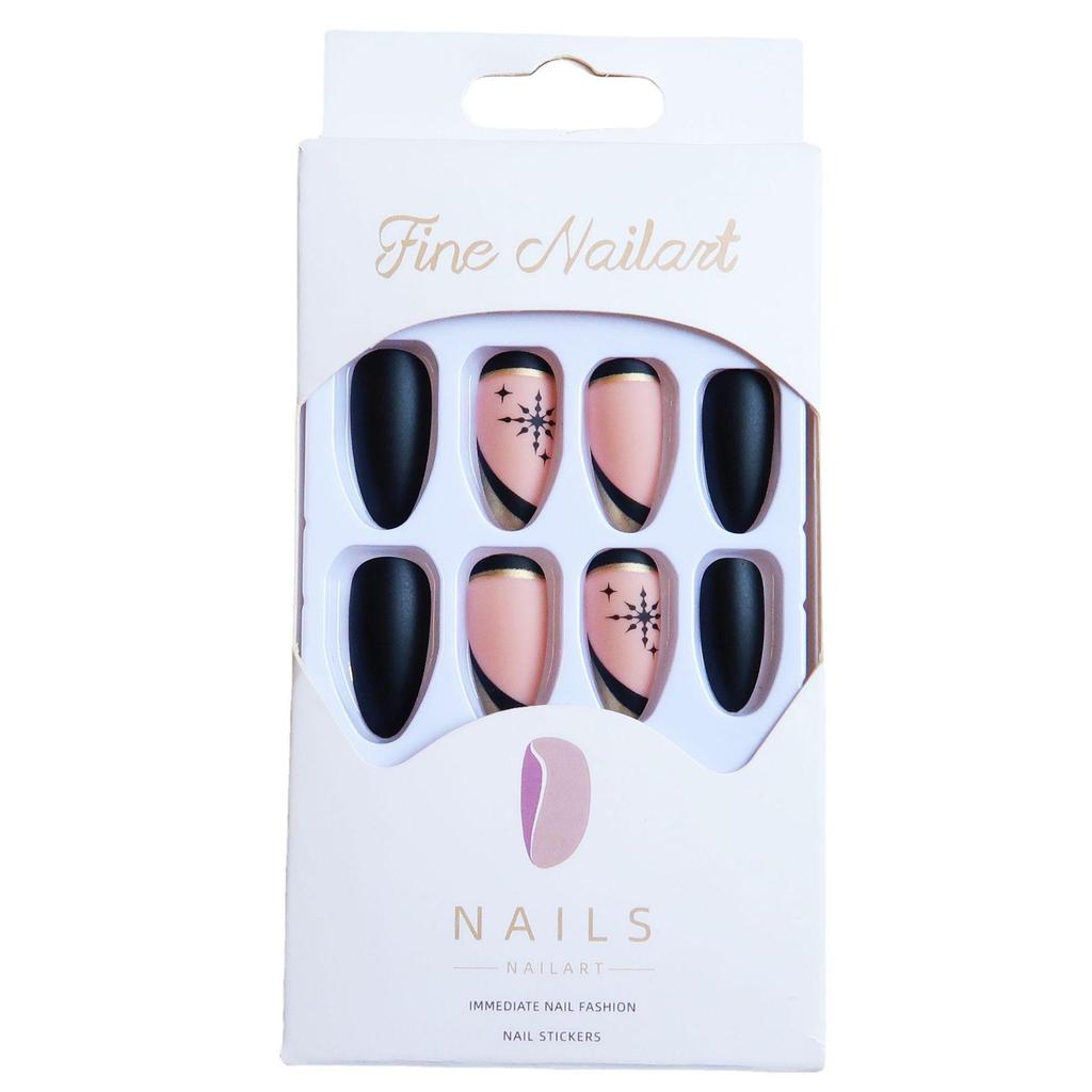 WM-36 Чорні Сніжинки Різдвяні Накладні Нігті для Носіння - Готові Наклейки для Манікюру