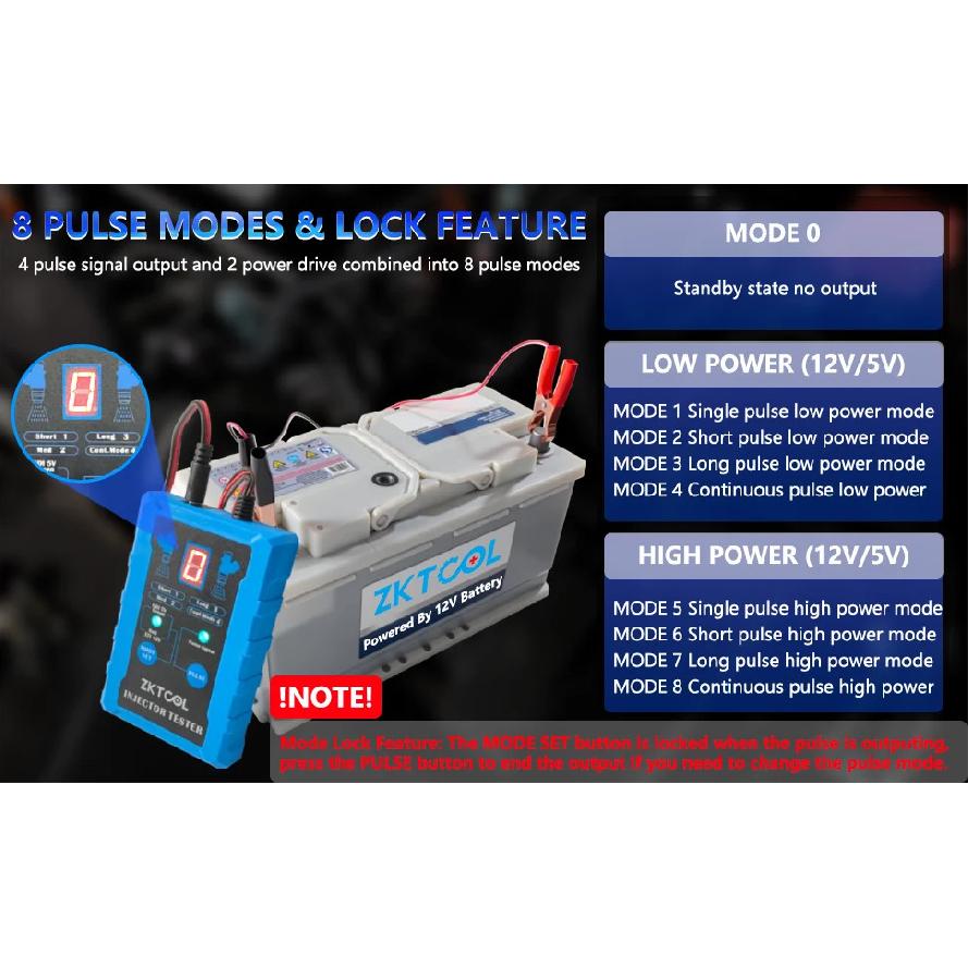 Kit d'outils de test et de nettoyage universels pour injecteurs de carburant avec 8 modes d'impulsion, double canal 4 fils (pour 2 injecteurs), Adaptateurs 8 Tailles,