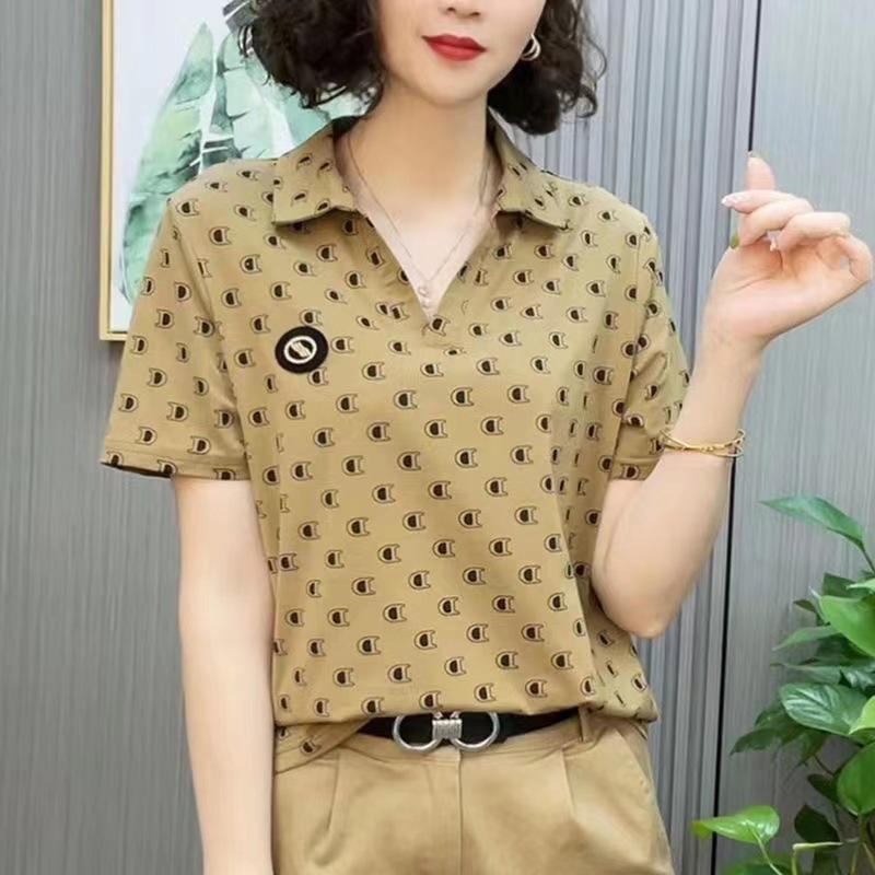 Mom Summer T-shirt Short-sleeved Women's New Lapel Large Size Polo Neckline Shirt Fashionable Top