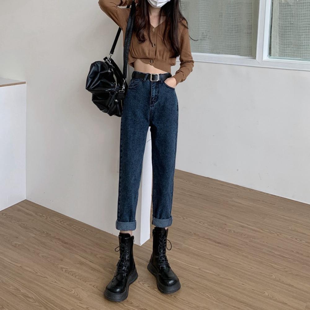 Jesień i zima 2025 nowe damskie dżinsy typu daddy w wersji koreańskiej, wszechstronne, proste, cienkie, małe Harlan