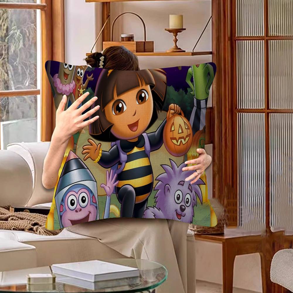 D-Dora Die E-Explorerin Zeichentrick-Ahorn-Design Kissenbezug Glückliche Herbsternte Deko Feiertagsdeko Kissenbezug