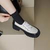 Fashion Spring/Autumn Women Shoes Split Leather Shoes Round Toe Lace Up Platform Shoes Color Mixed Thick Heel Loafers for Women Sneakers