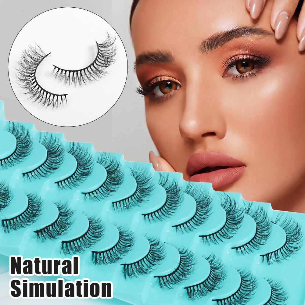 10 Pairs Of Chemical Fiber Eyelashes False Eyelashes Dense Simulation Cross Curl Short Eyelashes