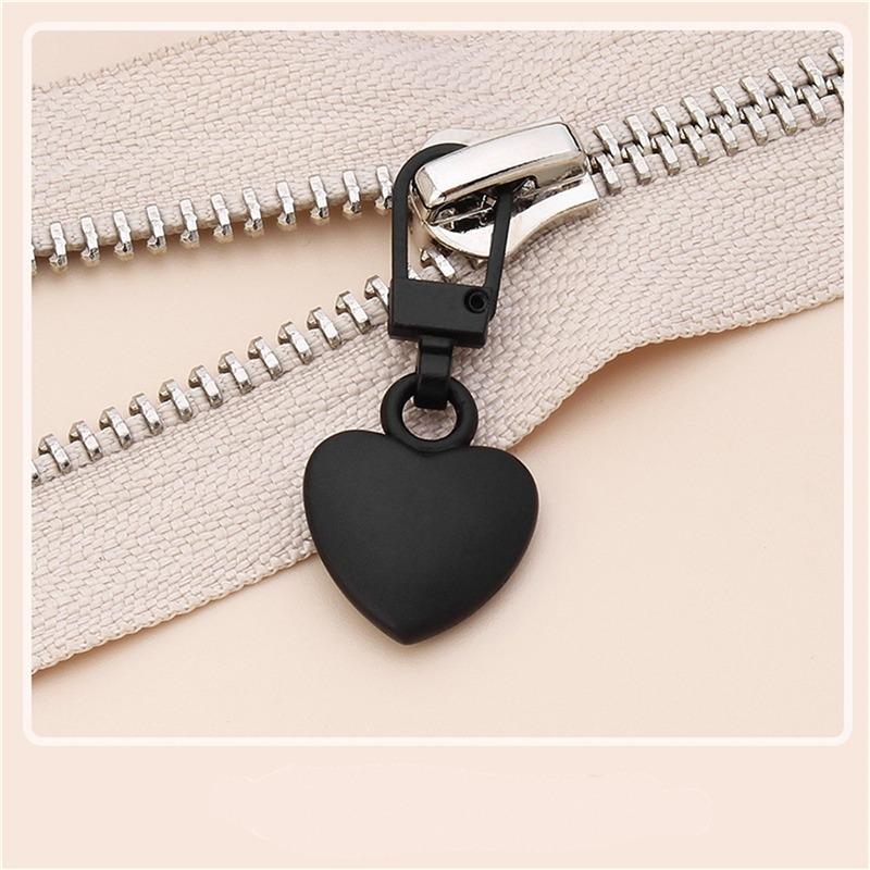 5PCS Sewing Zippers Puller Head Heart Shape Detachable Metal Zipper Slider Repair Kits for Bags Backpack Coat Zipper Pull Tab