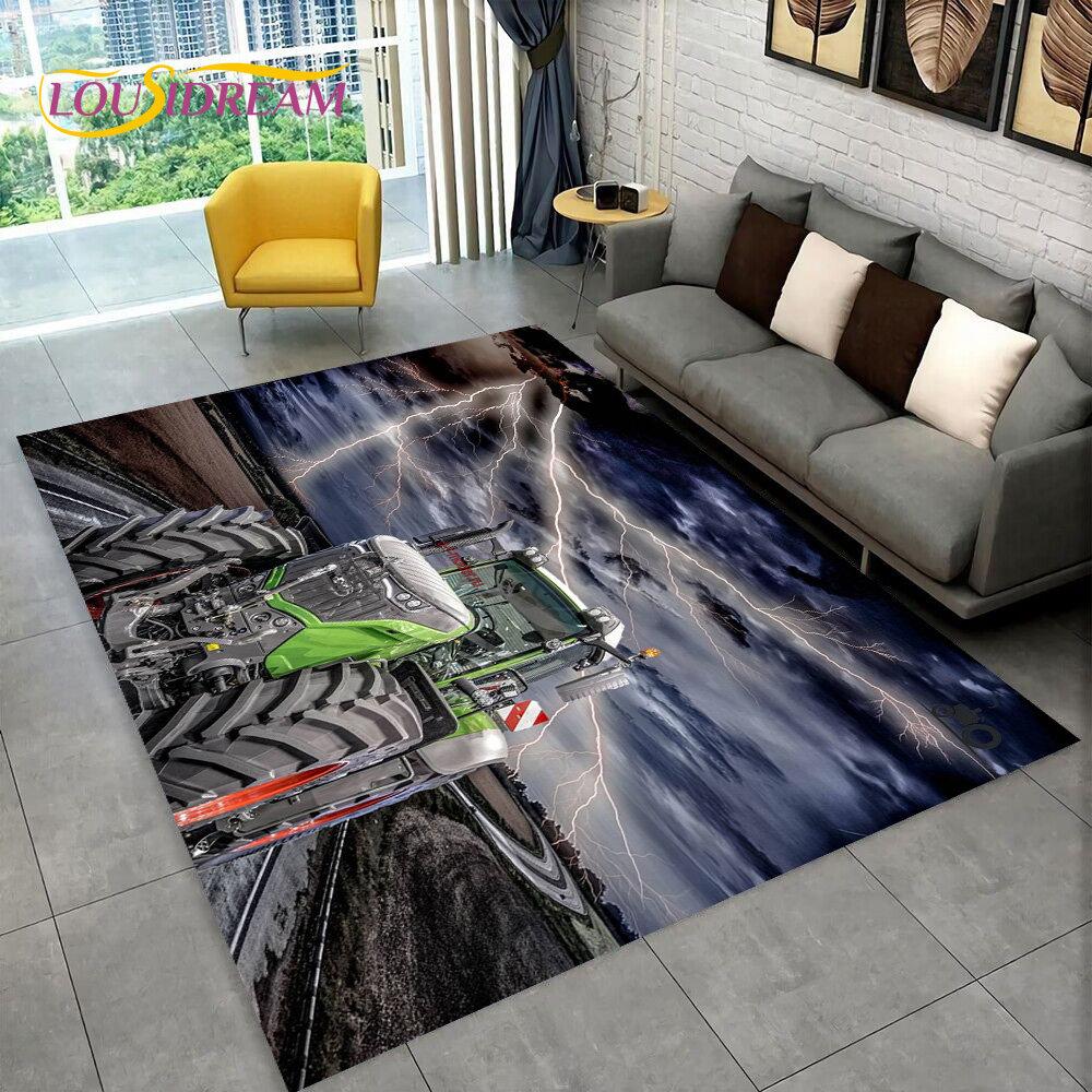 Truck Car Tractor Series Pattern Area Rug,Carpet Rug for Home Living Room Bedroom Sofa Doormat Decor,kids Non-slip Floor Mat 3D
