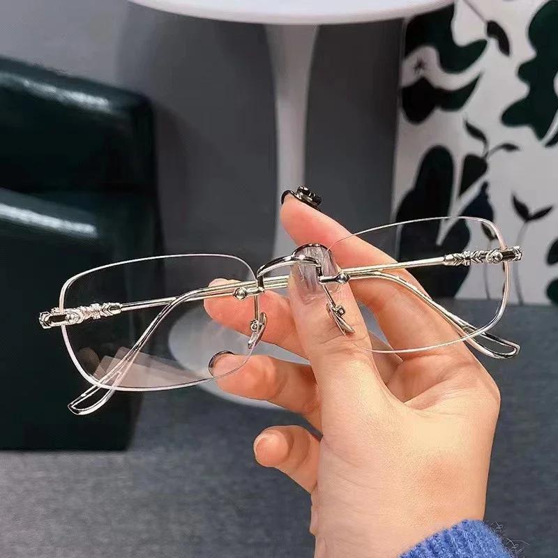 Ultra Light Unisex Glasses Frameless Trend Myopia Glasses Ultra-light Small Square Cut Edge Anti-blue Light Near Sight Glasses
