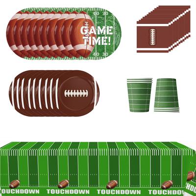 51pcs Rugby Party Supplies Kit Includes Plates Napkins Cups Tablecloth
