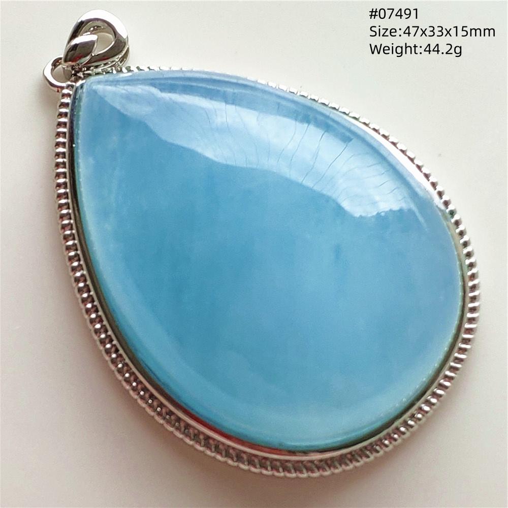 Natural Blue Aquamarine Oval Pendant Jewelry For Women Men Dark Aquamarine Necklace Fashion Brazil AAAAAA