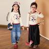 LUSON Girls' Spring Colorblock Cartoon Long-Sleeve T-Shirt