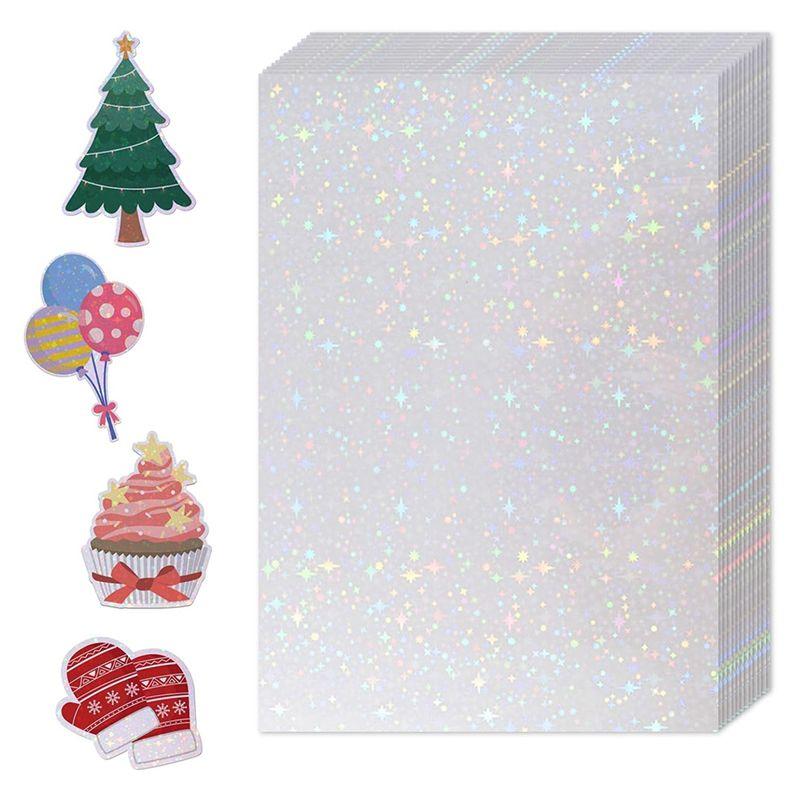 M-Modern-36 Sheets Holographic Sticker Paper,Holographic Laminate Sheets,Clear Vinyl Sticker Sheets,11.7 X 8.3 Inches(Star)