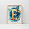 Kosmiczna Litera E - Plakat Dekoracyjny Do Pokoju Dziecięcego Kosmiczna Litera E - Plakat Dekoracyjny Do Pokoju Dziecięcego, 50X70 Cm, Rama Drewniana