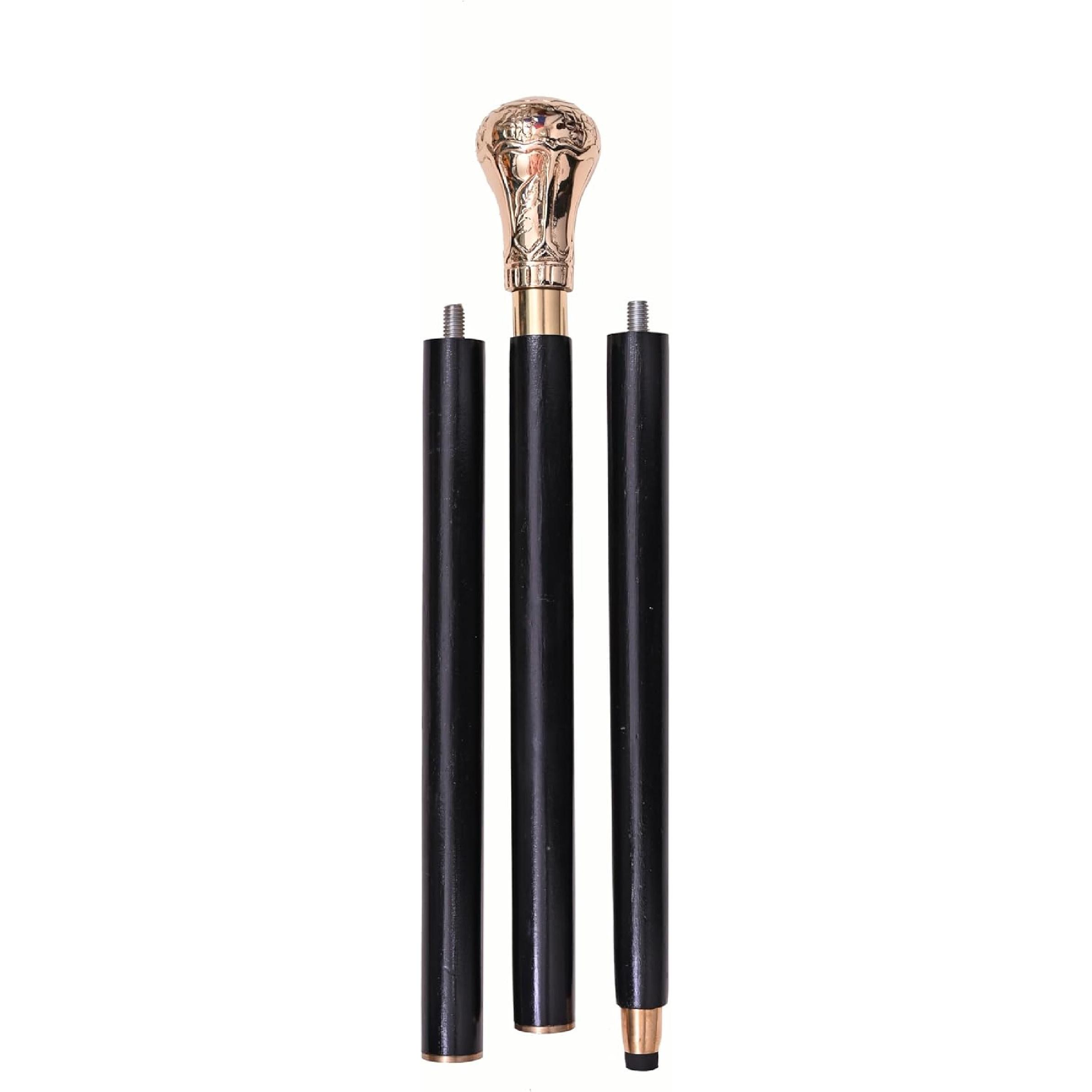 Replica of Bat Masterson Walking Cane Wooden Walking Stick Handmade Brass Knob Handle Walking Cane for Men and Women, Black and Gold 37.5 Inch