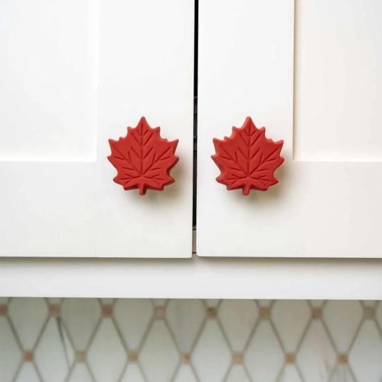 2 Pcs Decorative Knob Covers Fall Leaf Stretch Over Hardware Decorations for Autumn Kitchen Bathroom Home Dressers Decor