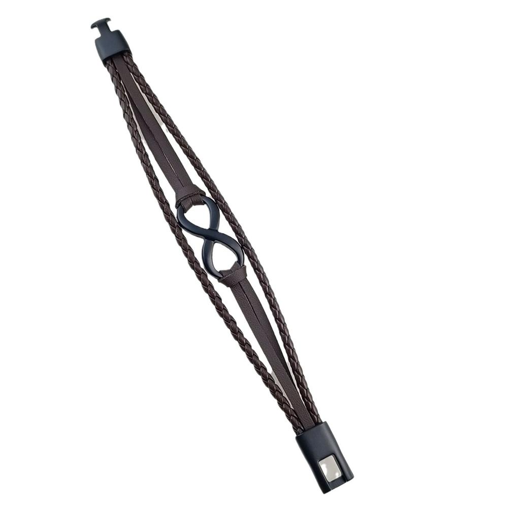 Vintage tkaný náramek Punk náramek s knoflíkem Šťastná osmička Kožený náramek Pánský kožený náramek