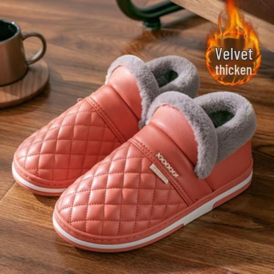 Women's & Men's Waterproof Leather Cotton Slippers for Autumn/Winter 2025 - Indoor/Outdoor, Non-Slip, Heel-Covering Design.