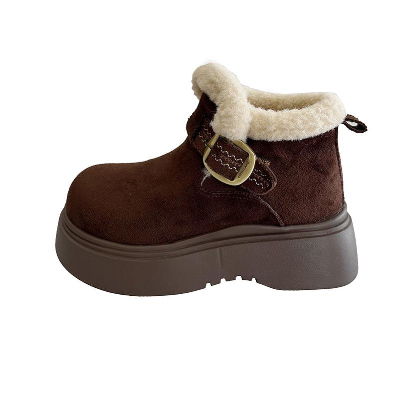 Women's soft elastic thick sole heightening winter fur one warm cold padded snow boots non-slip wear casual sports cotton boots