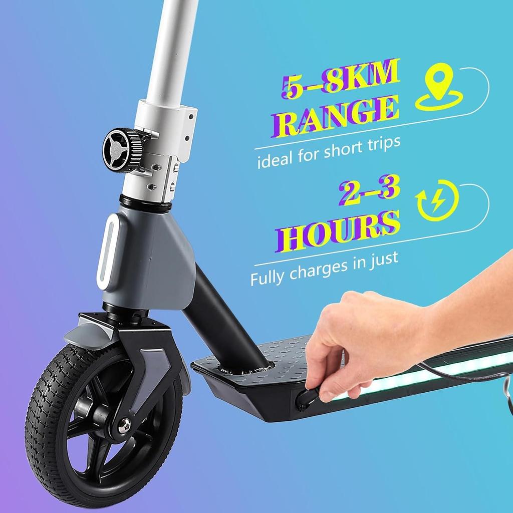 Elektrisk skoter Barn, Vikbar Elektrisk Skoter för Barn 6-12 år, med Dubbla Bromsar, Regnbågsbelysning och LED-Display, 3 Hastighetslägen E Skoter Barn