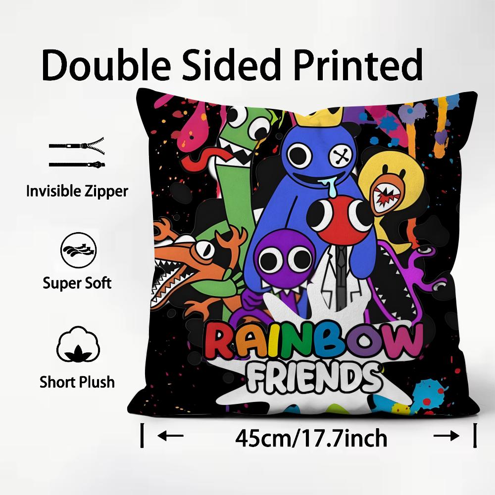 RRainbow FriendsS Cartoon Cushion Cover Plush Fabric Soft DoubleSided Printed Sofa Warm Winter Home Child Gift Pillow Case