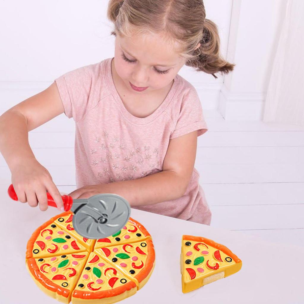 Kids Pizza Cutting Toy Kitchen Play Accessories, Pretend Cooking Food Fake Pizza Pie Playset for Kids Indoor Play