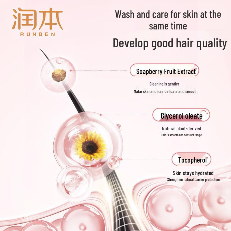 RUNBEN Kids Foaming Shampoo & Body Wash with Peach Leaf Extract