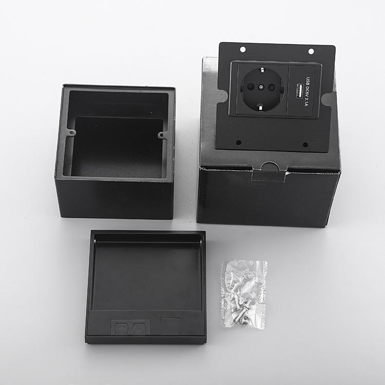 Gold Concealed Euro Floor Socket with USB Charging, Stainless Steel Flush Design
