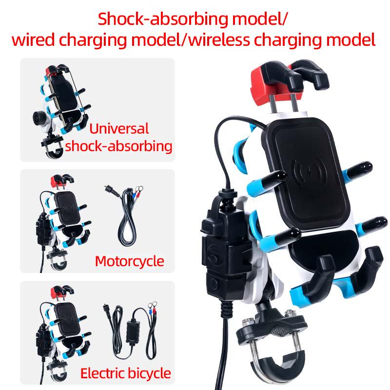 Hot Sell Holder With Usb Bike Motorcycle Mobile Phone Holder With Charger Secure Grip for Delivery Bikes Wireless Charging