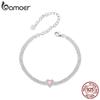 BAMOER Love Heart Bracelets for Women Girls 925 Silver with CZ, White Gold Plated Charm Link Chain Bracelet Jewelry