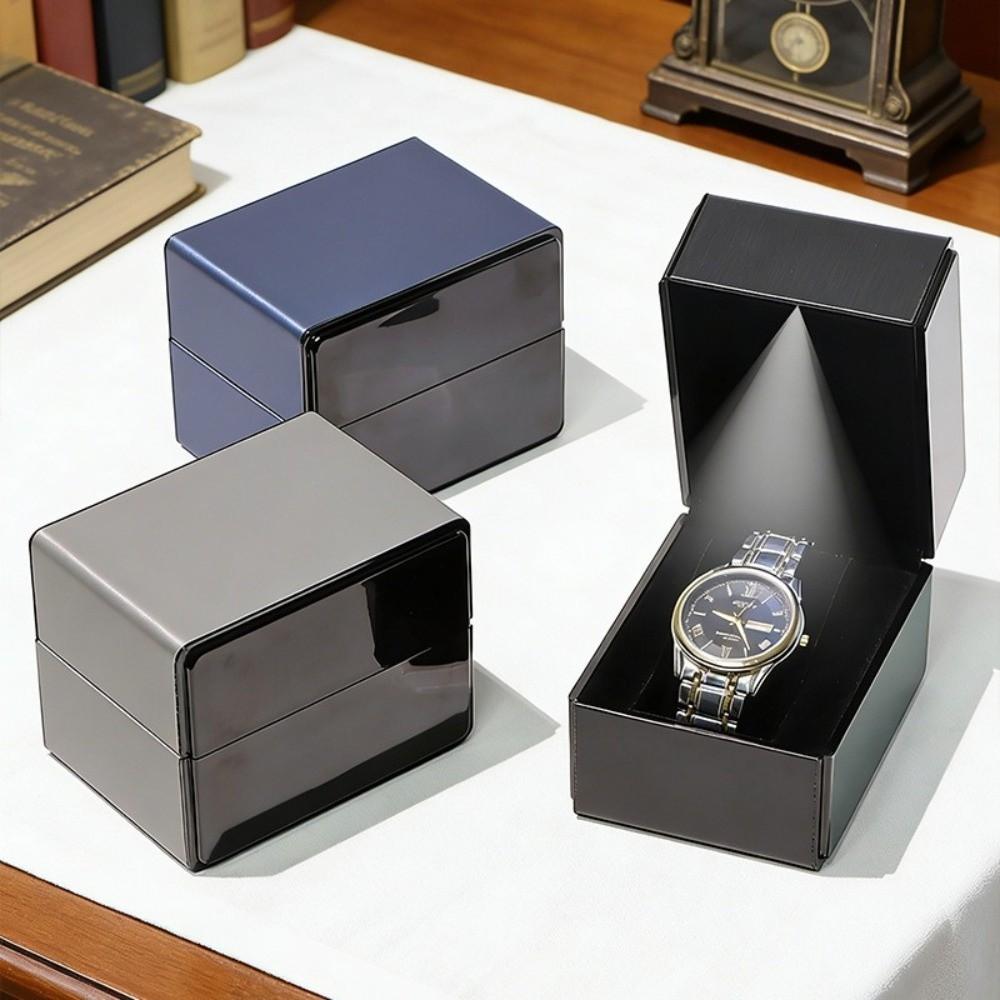 Exquisite PU Leather Watch Box Flip-Top Lid with LED Light Wristwatch Display Case Bracelet Storage Single Watch Gift Box Watch