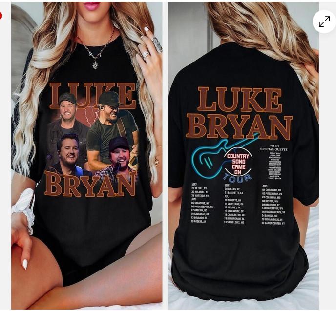 

Luke Bryan Graphic T-Shirt, 2025 Luke Bryan Country Song Came On Tour Shirt S